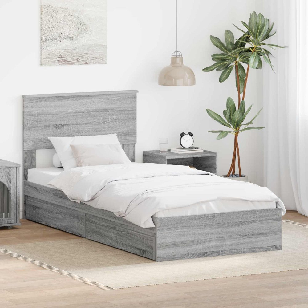 vidaXL Förvaringssäng med låda Grå Sonoma 75 x 190 cm Konstruerat trä