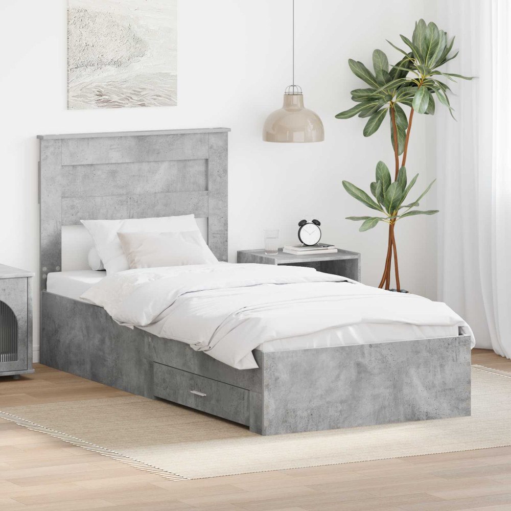 vidaXL Sängram Betong Grå och Silver 75 x 190 cm Konstruerat trä