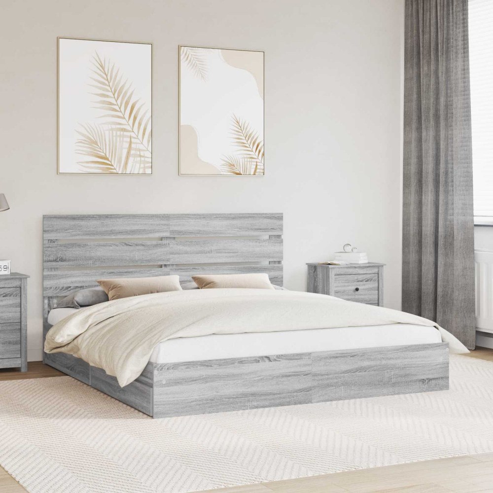 vidaXL Förvaringssäng med låda Grå Sonoma 200 x 200 cm Konstruerat trä