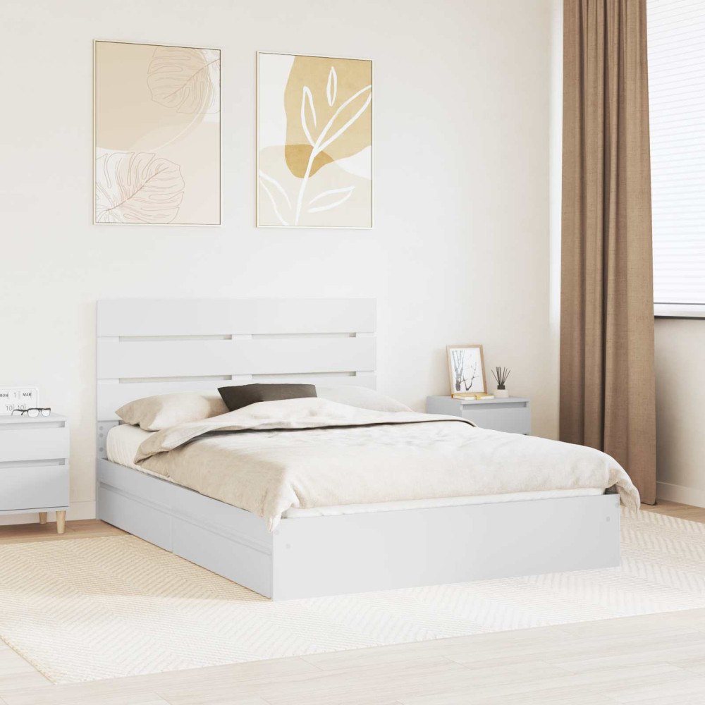 vidaXL Förvaringssäng med låda Vit 150 x 200 cm Konstruerat trä