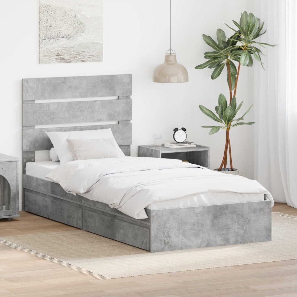 vidaXL Förvaringssäng med låda Betonggrå 70 x 190 cm Konstruerat trä