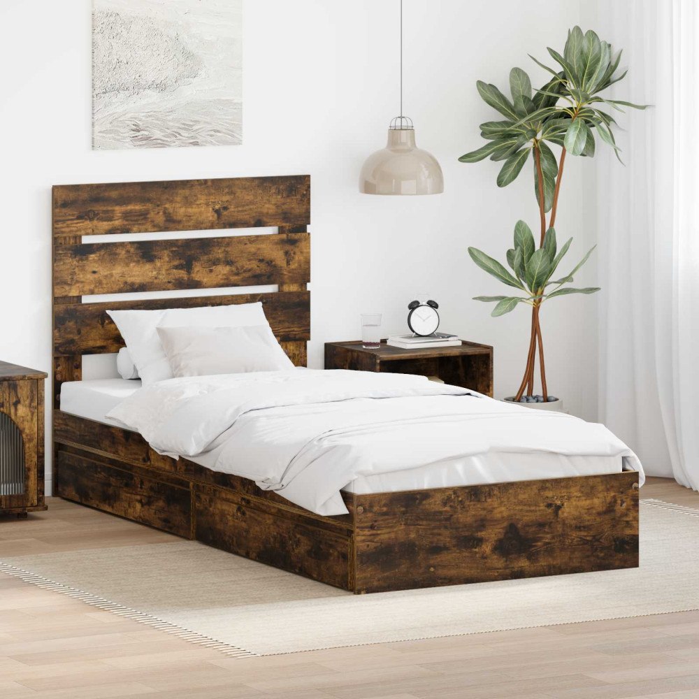 vidaXL Förvaringssäng med låda Rökt ek 70 x 190 cm Konstruerat trä