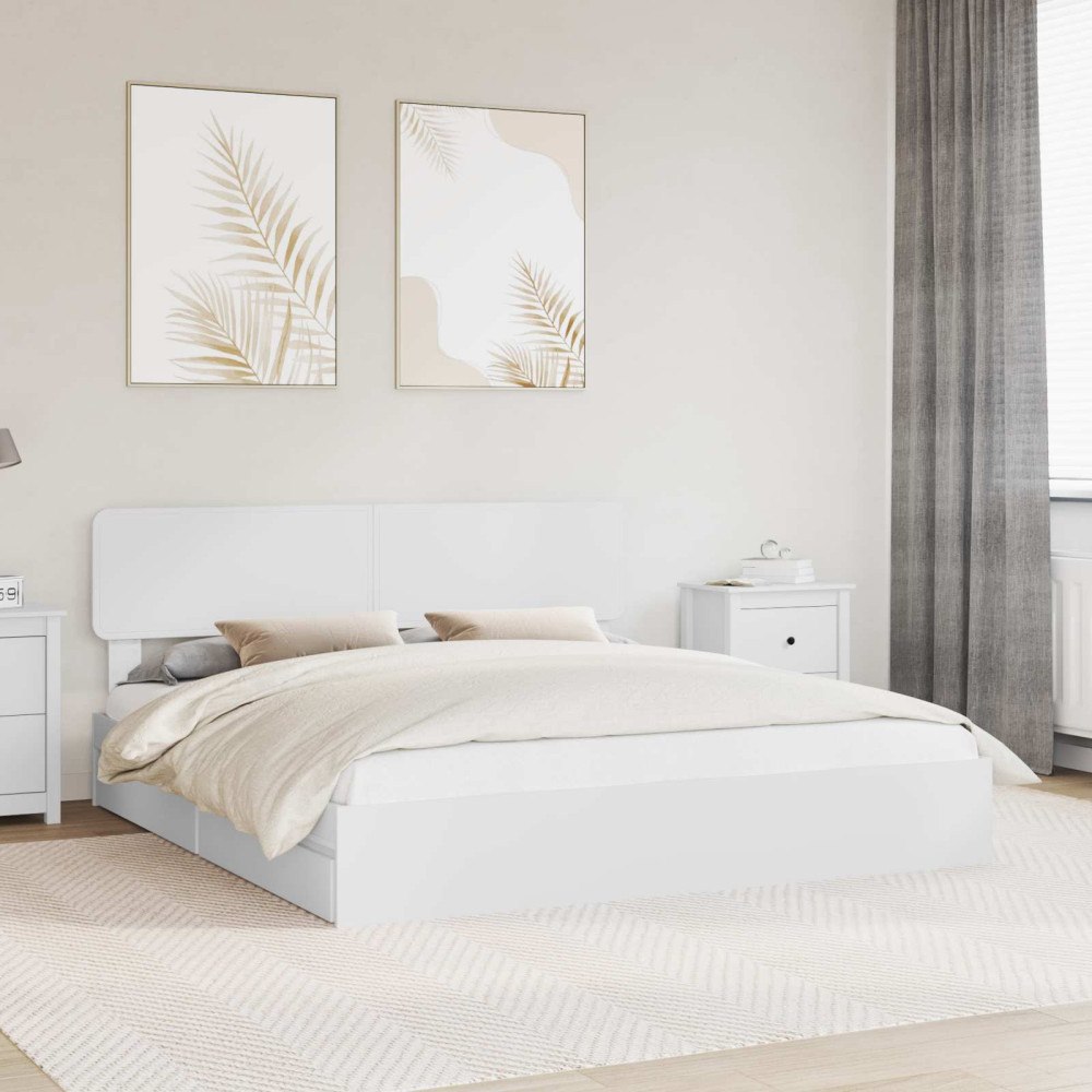 vidaXL Förvaringssäng med låda Vit 200 x 200 cm Konstruerat trä