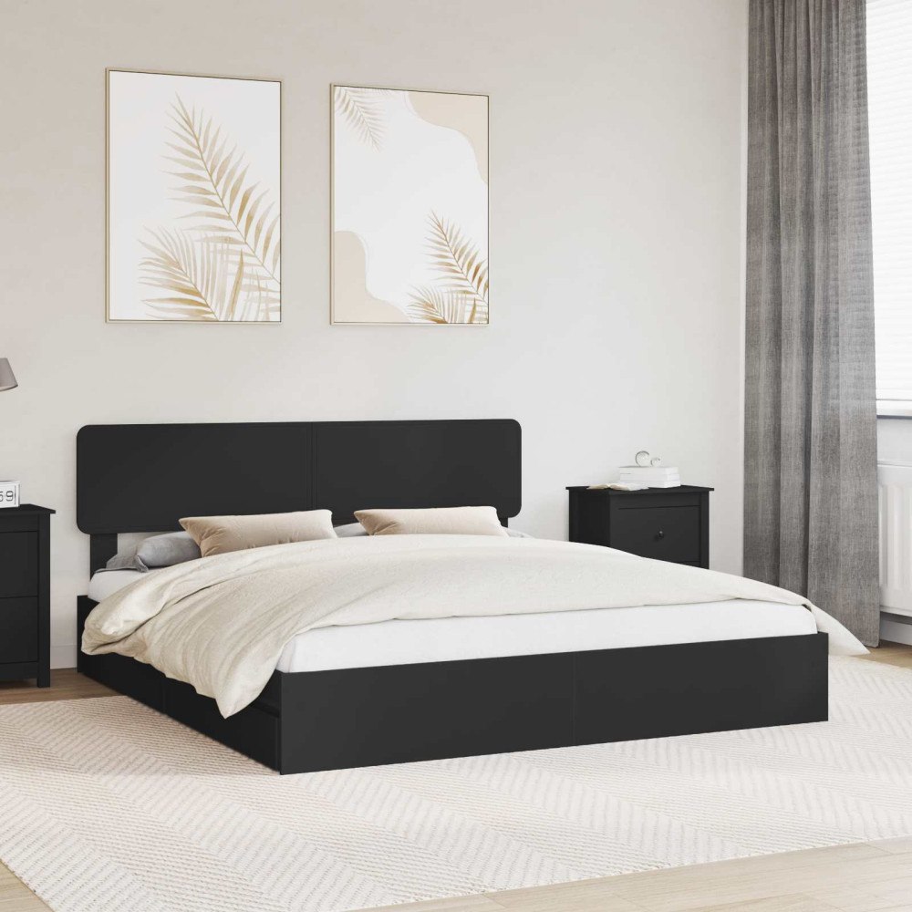 vidaXL Förvaringssäng med låda Svart 200 x 200 cm Konstruerat trä