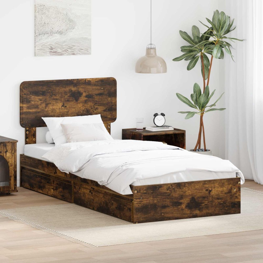 vidaXL Förvaringssäng med låda Rökt ek 90 x 190 cm Konstruerat trä