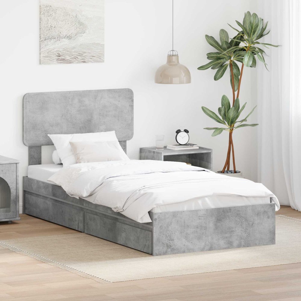 vidaXL Förvaringssäng med låda Betonggrå 70 x 190 cm Konstruerat trä
