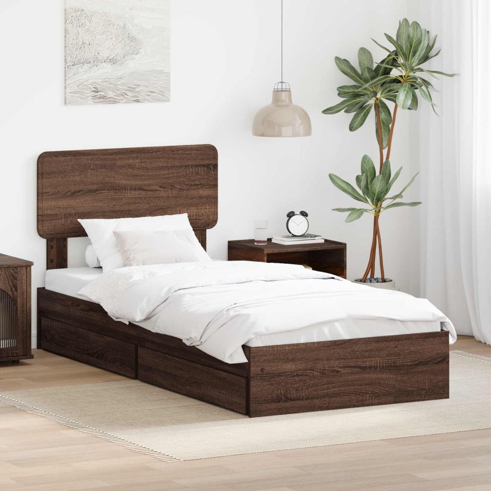 vidaXL Förvaringssäng med låda Brun Ek 75 x 190 cm Konstruerat trä