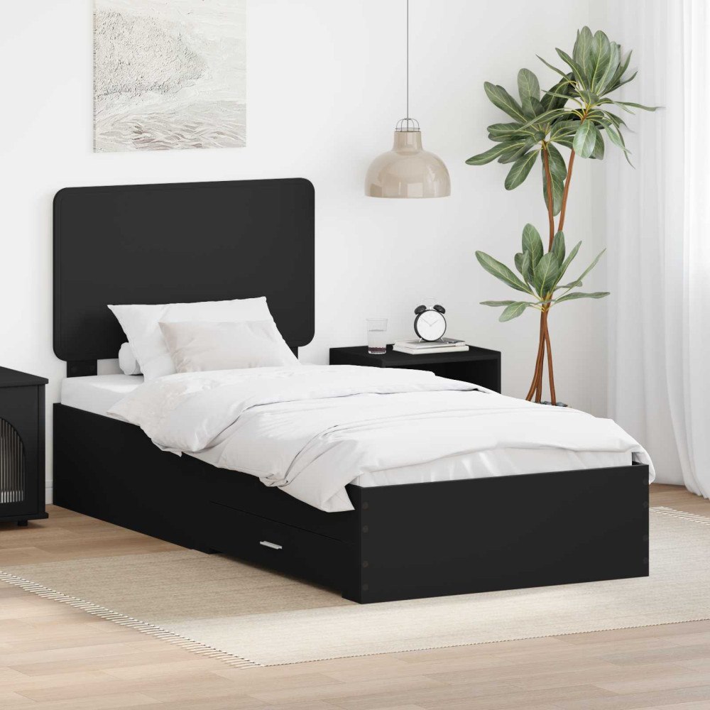 vidaXL Sängram med låda med lagring Svart 100 x 200 cm Konstruerat trä