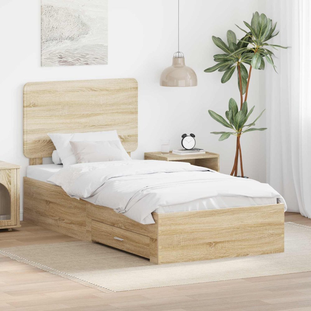vidaXL Sängram med låda Sonoma-ek 75 x 190 cm Konstruerat trä