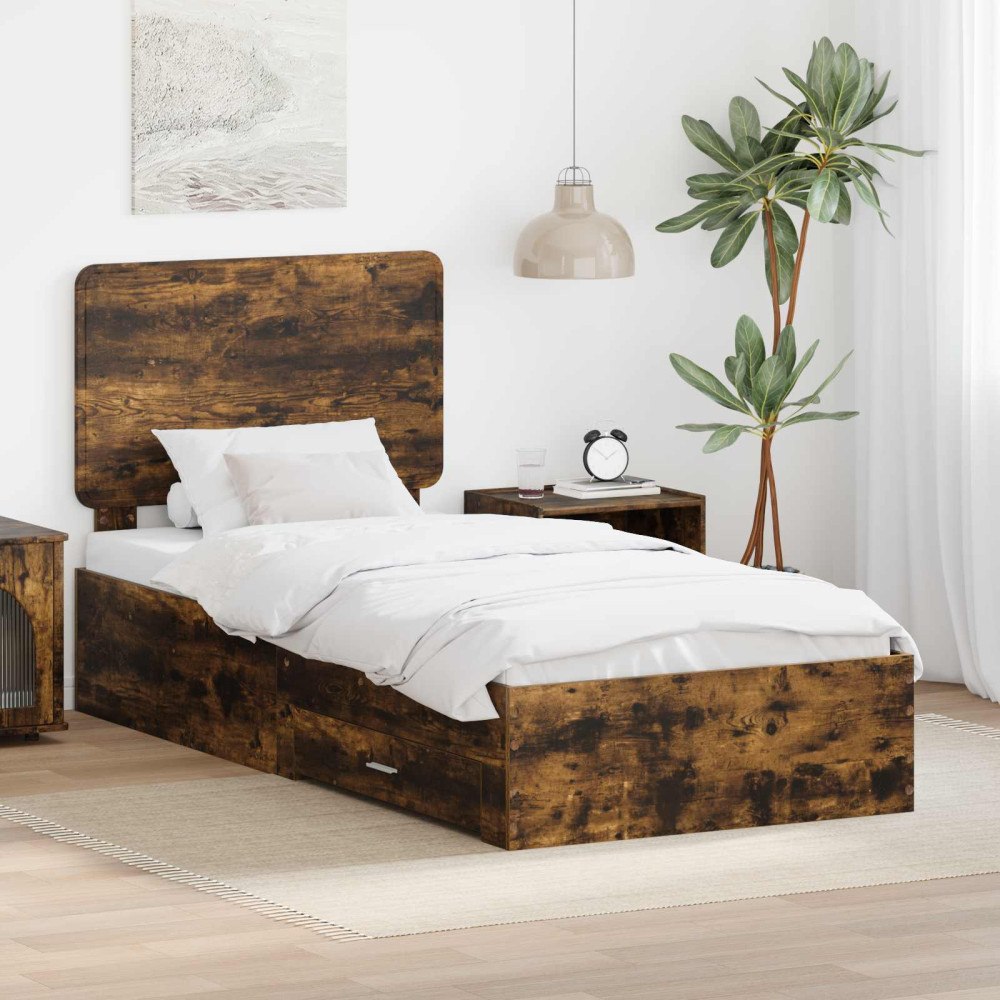vidaXL Sängram med låda Rökt ek 75 x 190 cm Konstruerat trä