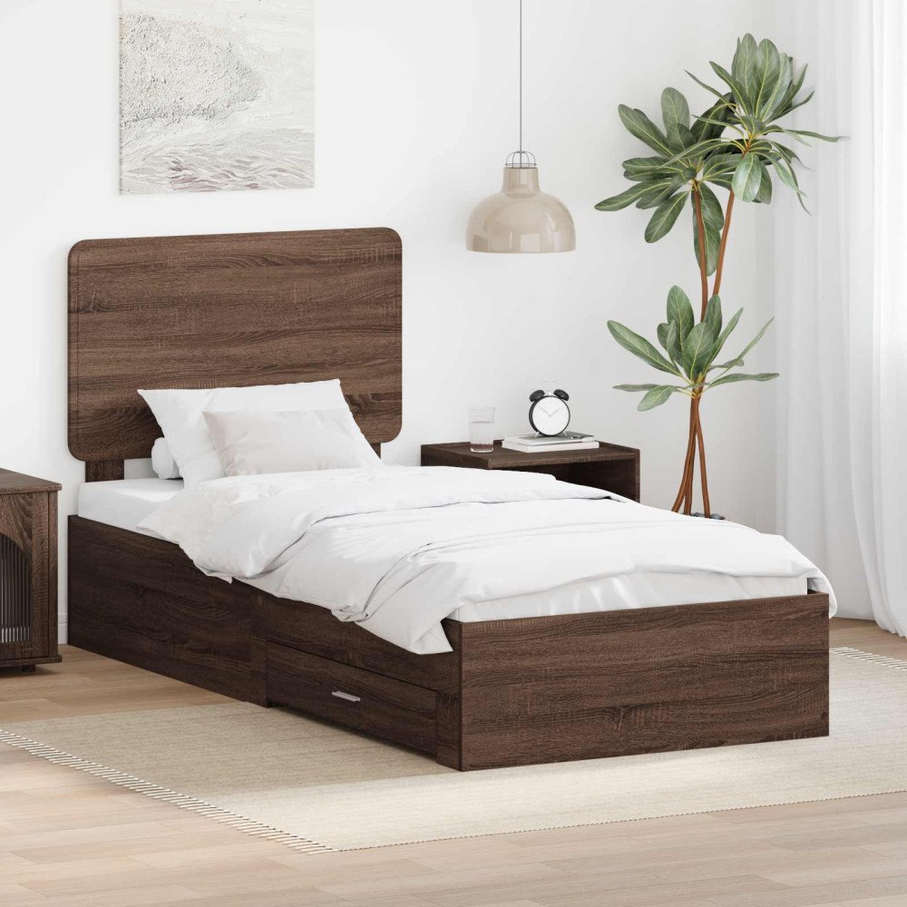 vidaXL Sängram med låda Brun Ek 75 x 190 cm Konstruerat trä