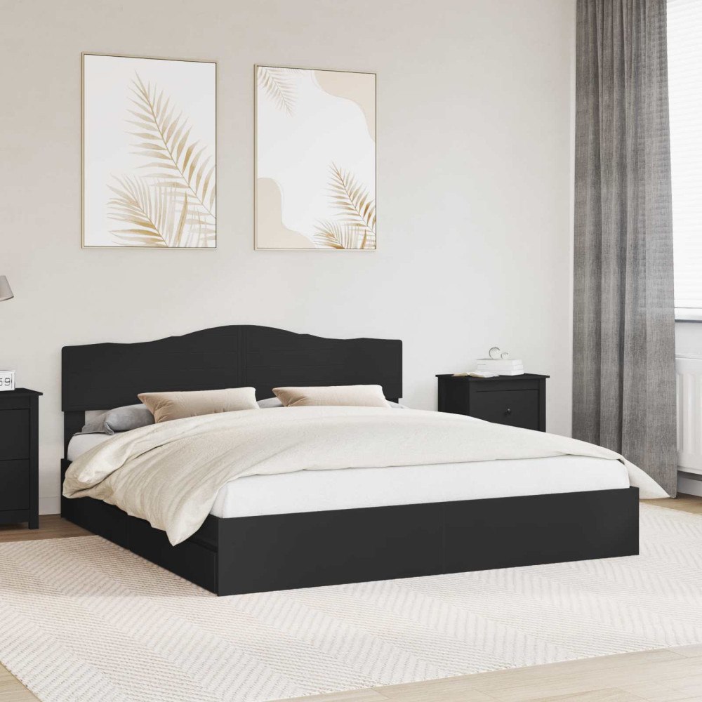 vidaXL Förvaringssäng med låda Svart 200 x 200 cm Konstruerat trä