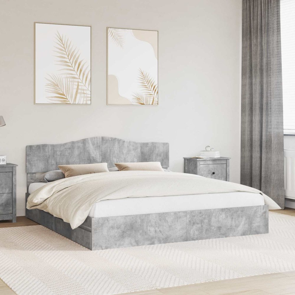 vidaXL Förvaringssäng med låda Betonggrå 200 x 200 cm Konstruerat trä