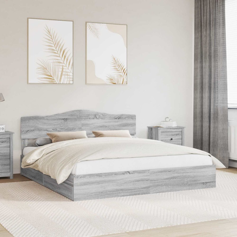 vidaXL Förvaringssäng med låda Grå Sonoma 200 x 200 cm Konstruerat trä