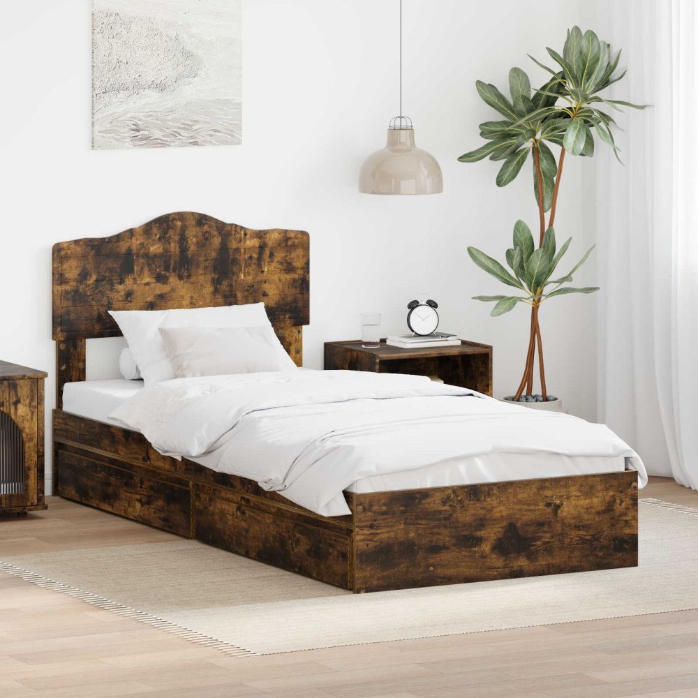 vidaXL Förvaringssäng med låda Rökt ek 90 x 200 cm Konstruerat trä