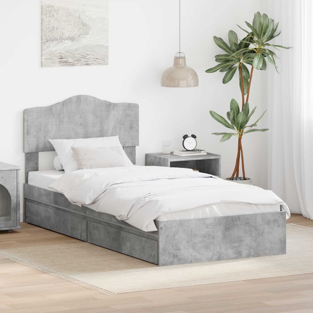 vidaXL Förvaringssäng med låda Betonggrå 90 x 190 cm Konstruerat trä