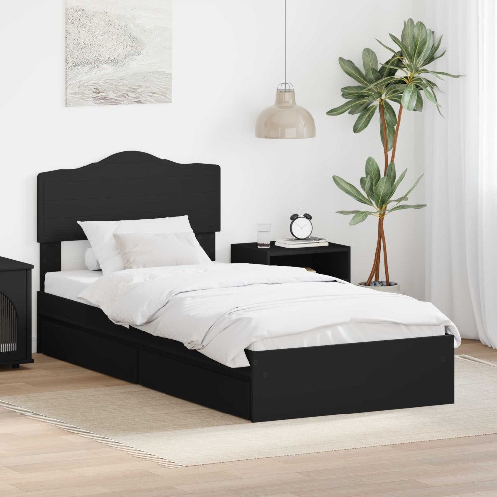 vidaXL Förvaringssäng med låda Svart 70 x 190 cm Konstruerat trä