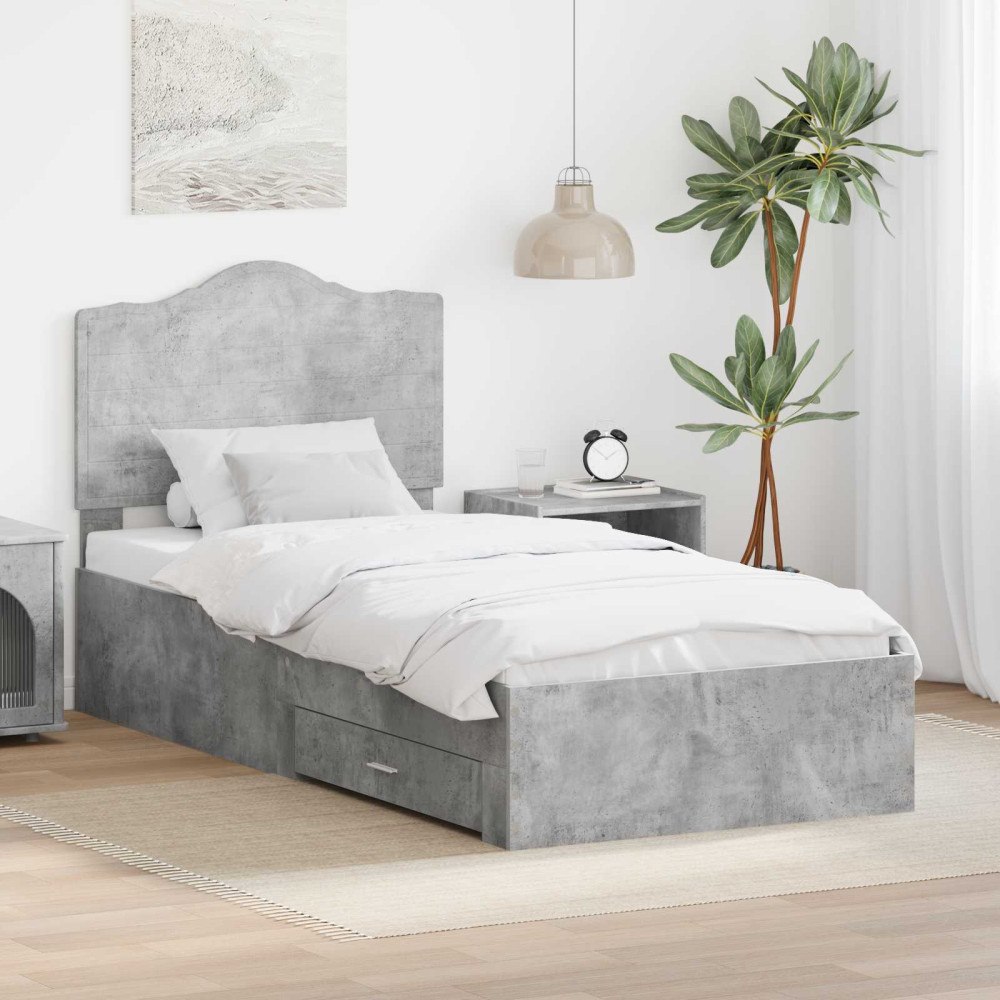 vidaXL Sängram med låda Betonggrå 70 x 190 cm Konstruerat trä