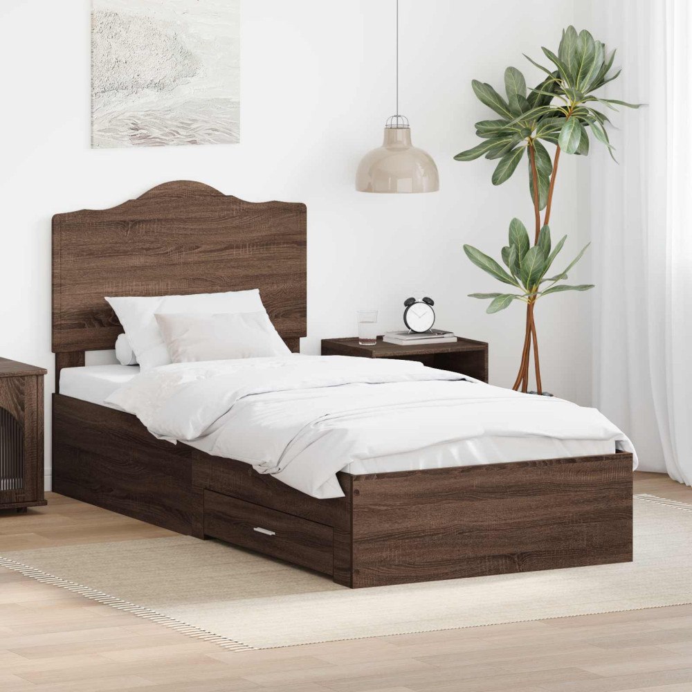 vidaXL Sängram med låda Brun Ek 70 x 190 cm Konstruerat trä