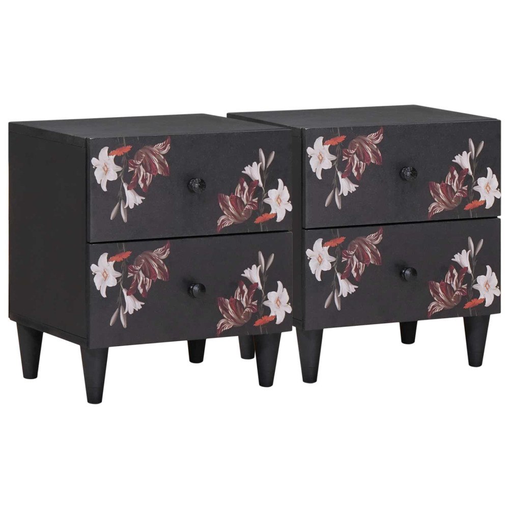 vidaXL Sängbord med låda 2 pcs Brun 40 x 33,5 x 46 cm Massivt mangoträ