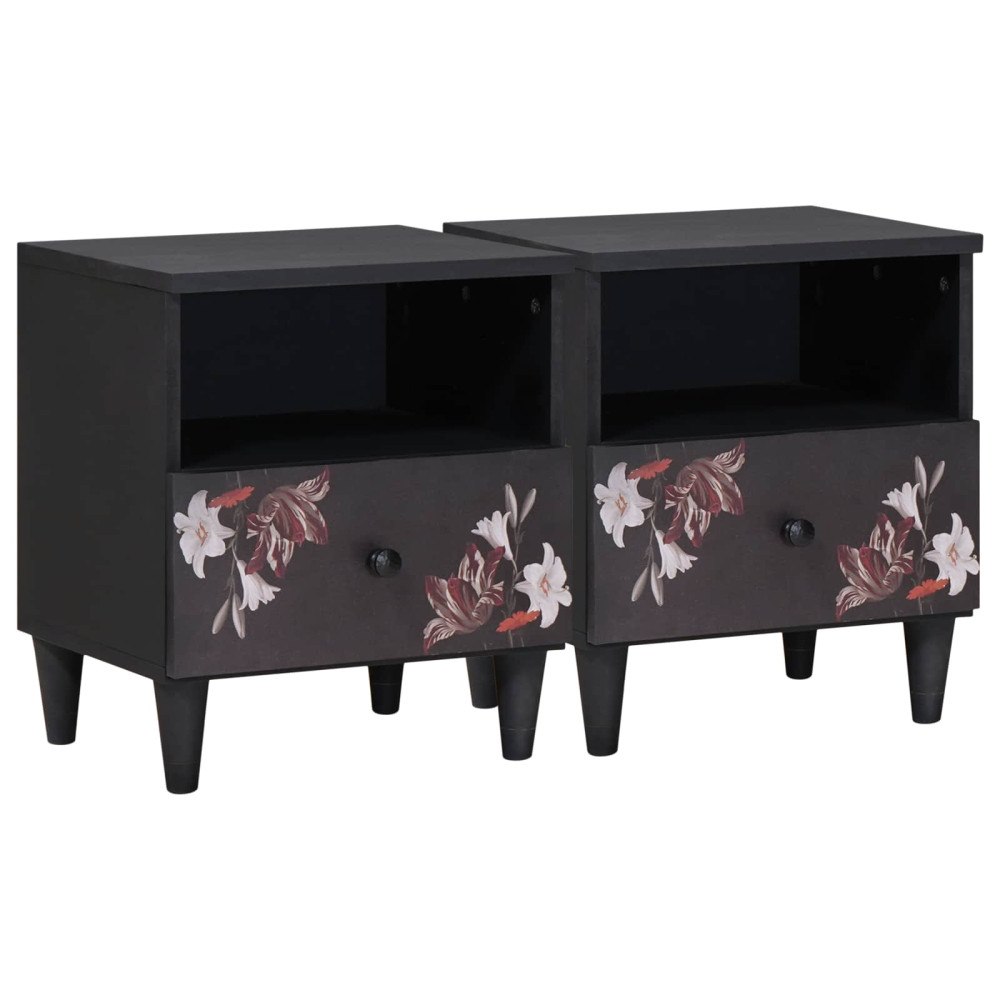 vidaXL Sängbord med låda 2 pcs Brun 40 x 33 x 46 cm Massivt mangoträ