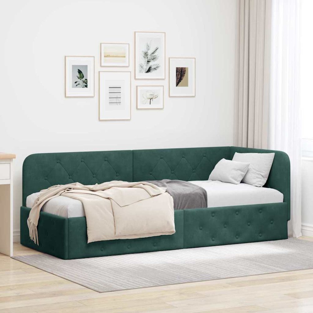 vidaXL Hörn Sängram Mörkgrön 80 x 200 cm Sammet