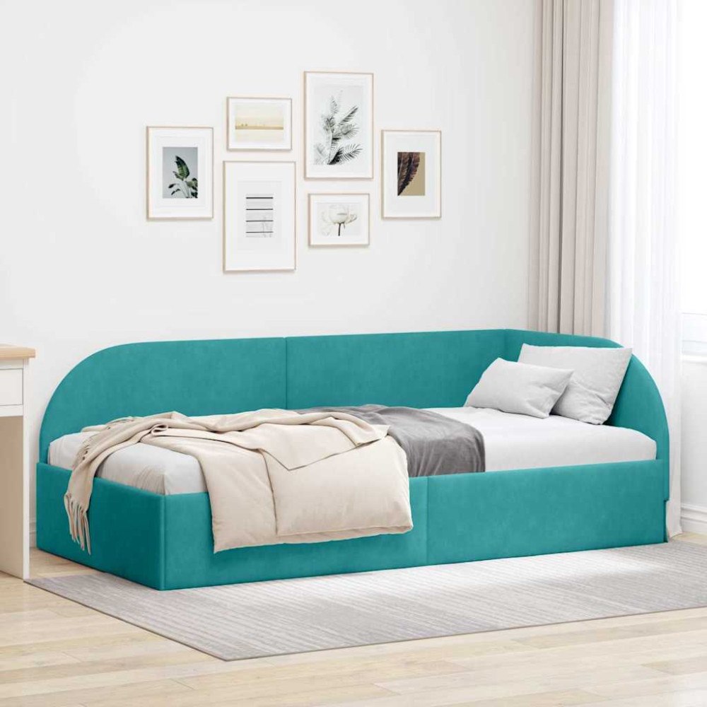 vidaXL Hörn Sängram med huvudgavel Turkos 90 cm x 200 cm Sammet