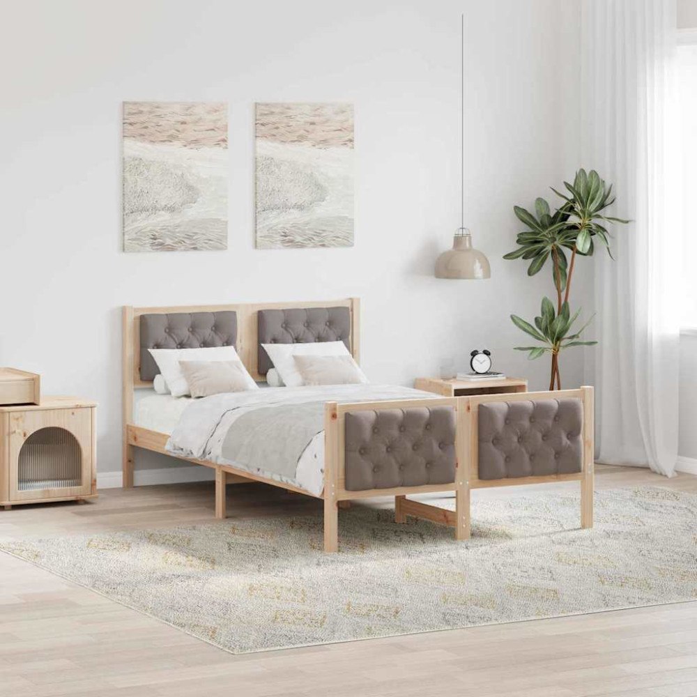 vidaXL Sängram med huvudgavel Taupe 135 x 190 cm Massiv furu