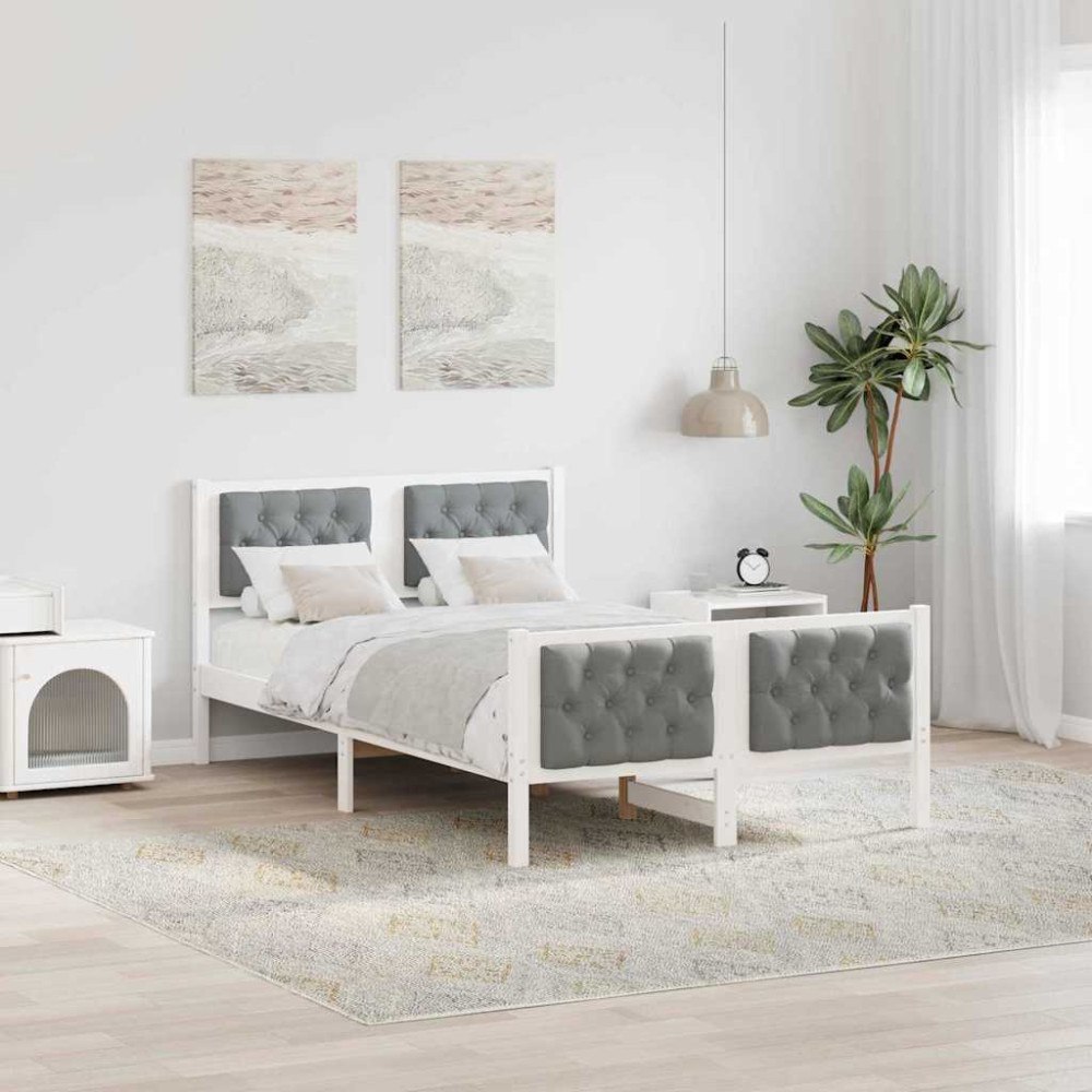vidaXL Sängram med huvudgavel Ljusgrå 135 x 190 cm Massiv furu