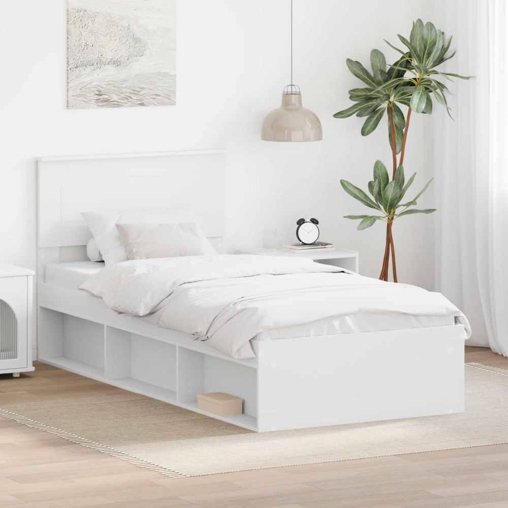 vidaXL Sängram med huvudgavel Vit 90 x 200 cm Konstruerat trä