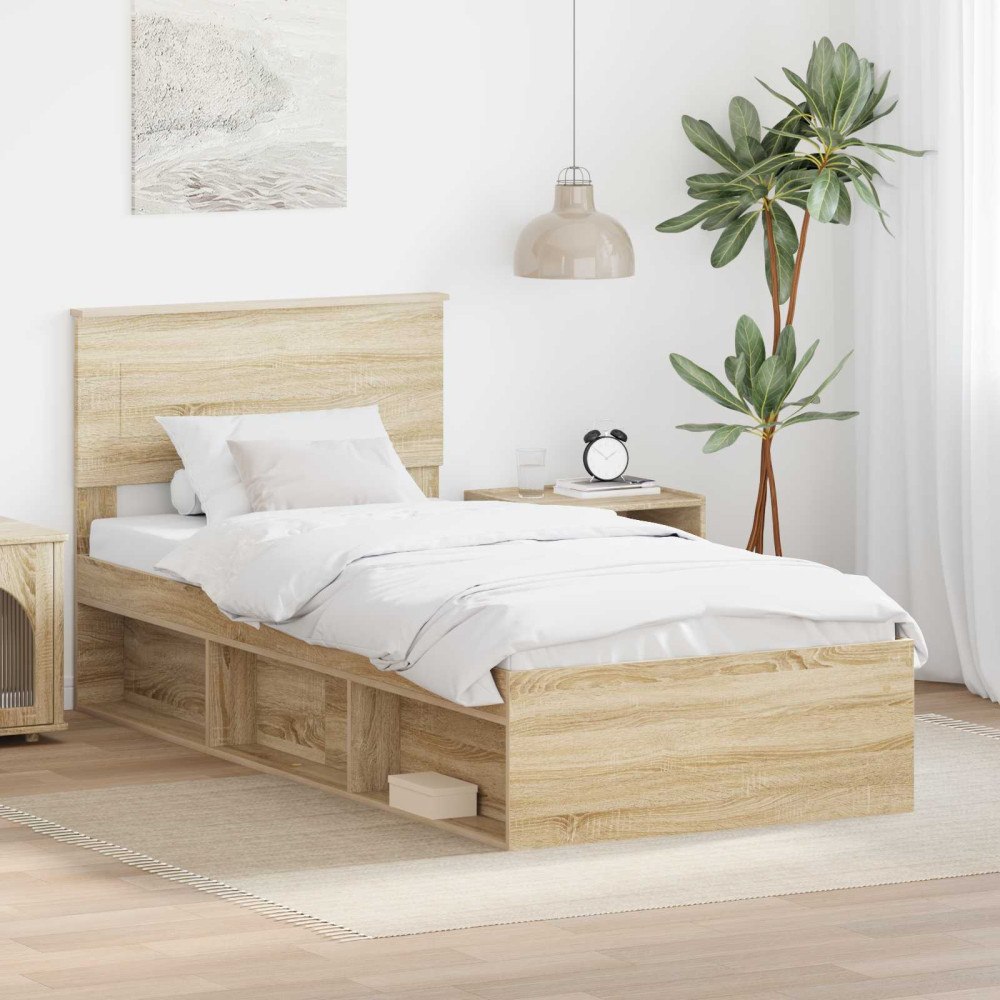 vidaXL Sängram med huvudgavel Sonoma-ek 75 x 190 cm Konstruerat trä