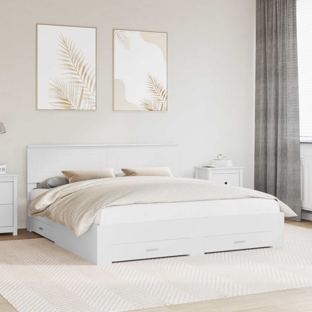vidaXL Sängram med låda med lagring Vit 180 x 200 cm Konstruerat trä