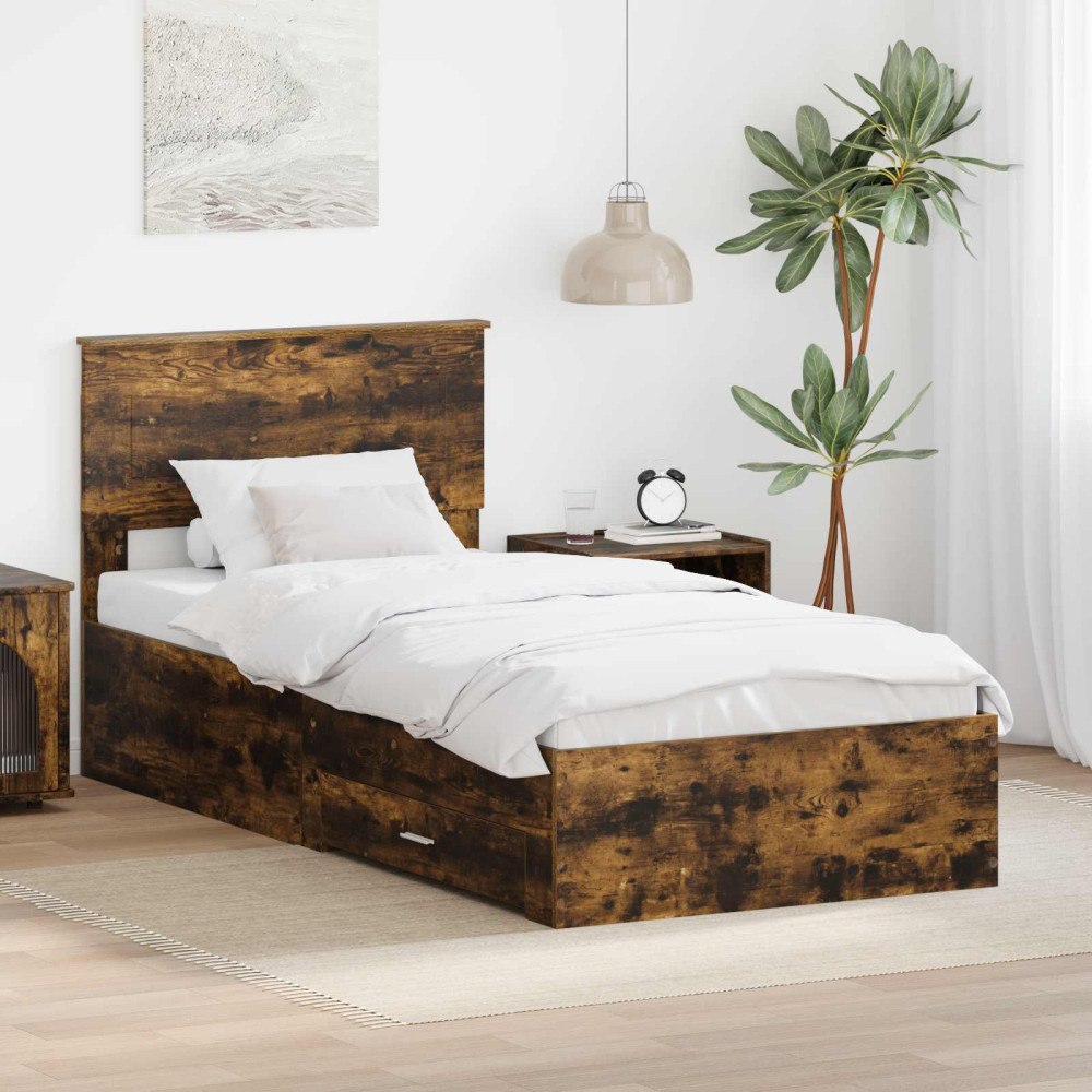 vidaXL Sängram med låda Rökt ek 100 x 200 cm Konstruerat trä