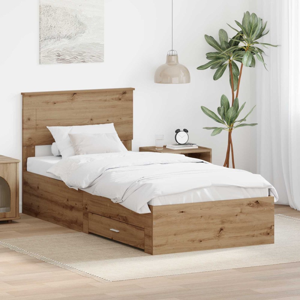 vidaXL Sängram med låda Artisan Ek 100 x 200 cm Konstruerat trä