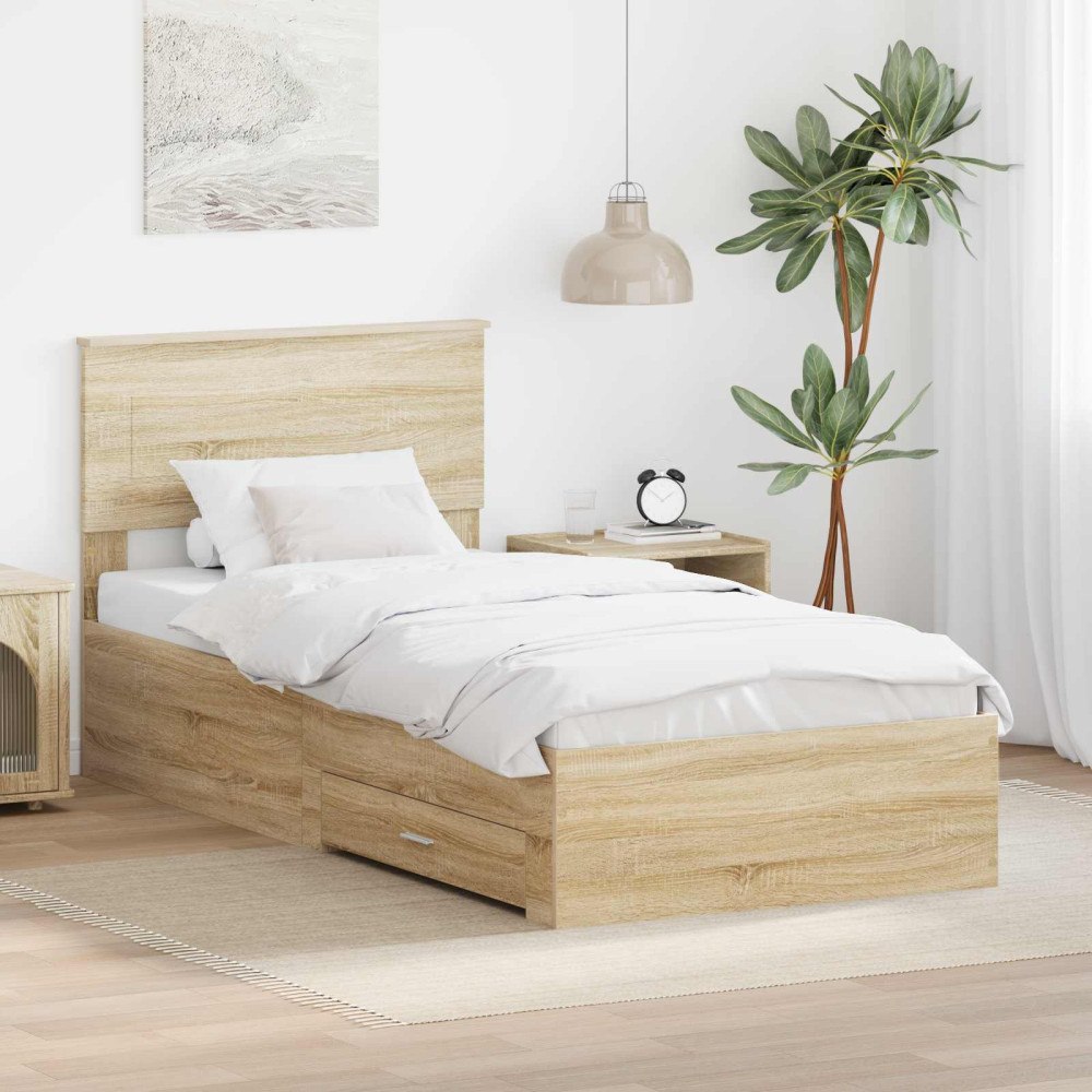 vidaXL Sängram med låda Sonoma-ek 90 x 200 cm Konstruerat trä