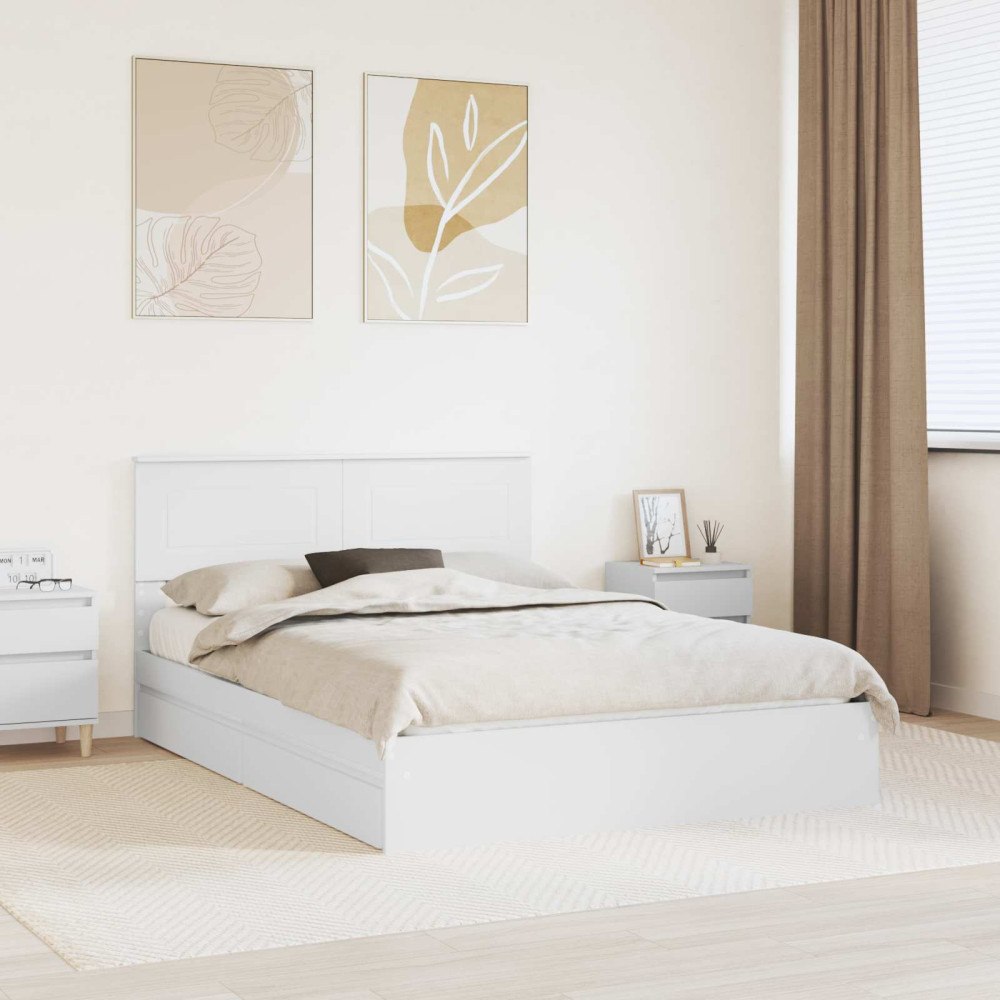 vidaXL Förvaringssäng med låda Vit 140 x 190 cm Konstruerat trä
