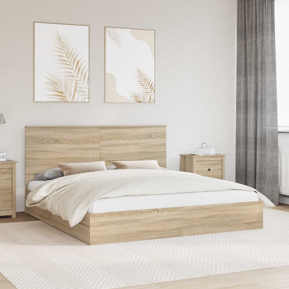 vidaXL Förvaringssäng med låda Sonoma-ek 180 x 200 cm Konstruerat trä