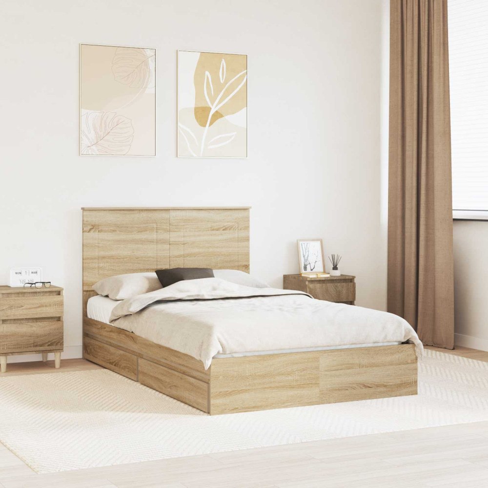 vidaXL Förvaringssäng med låda Sonoma-ek 135 x 190 cm Konstruerat trä