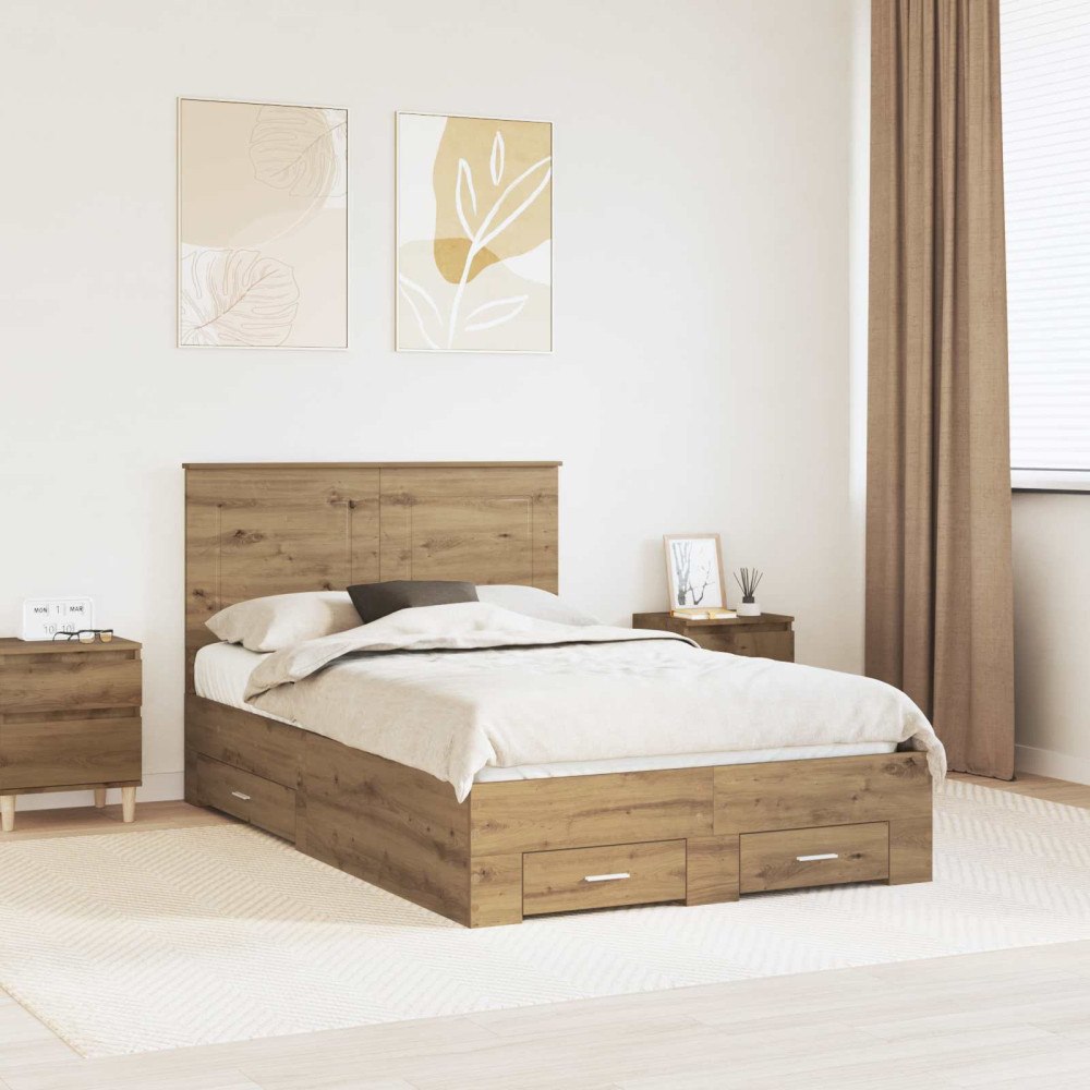 vidaXL Sängram med låda Artisan Ek 120 x 200 cm Konstruerat trä