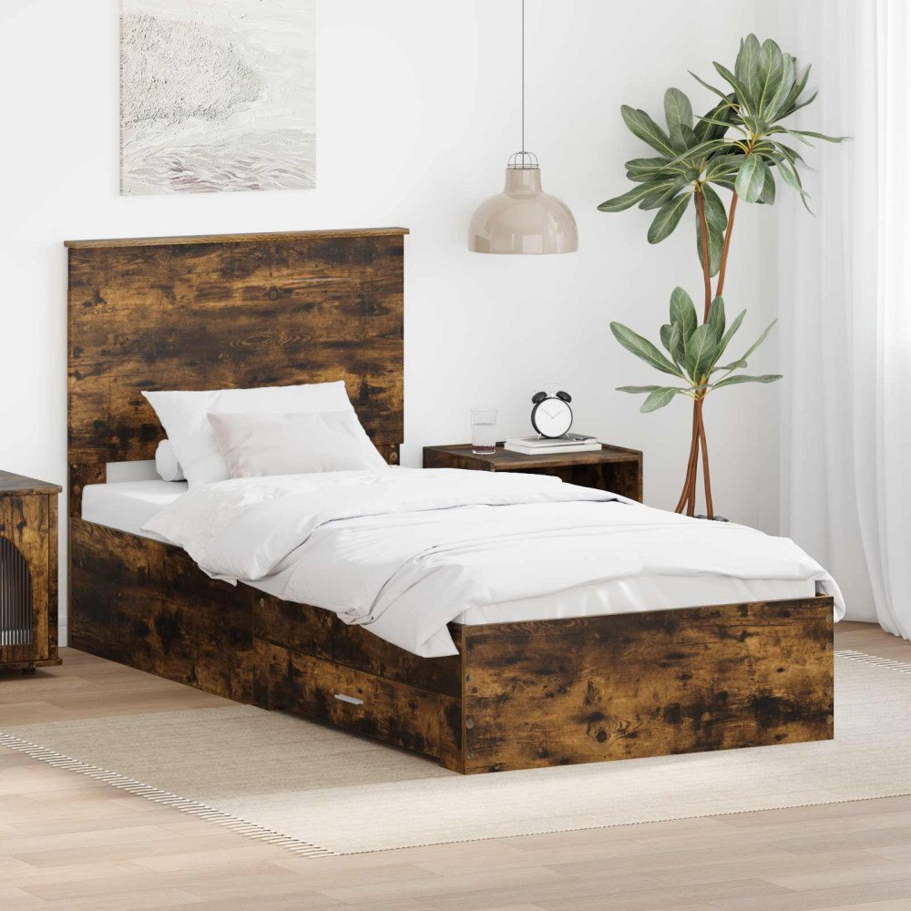 vidaXL Sängram med låda Rökt ek 100 x 200 cm Konstruerat trä