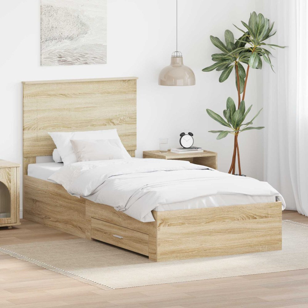vidaXL Sängram med låda Sonoma-ek 90 x 200 cm Konstruerat trä