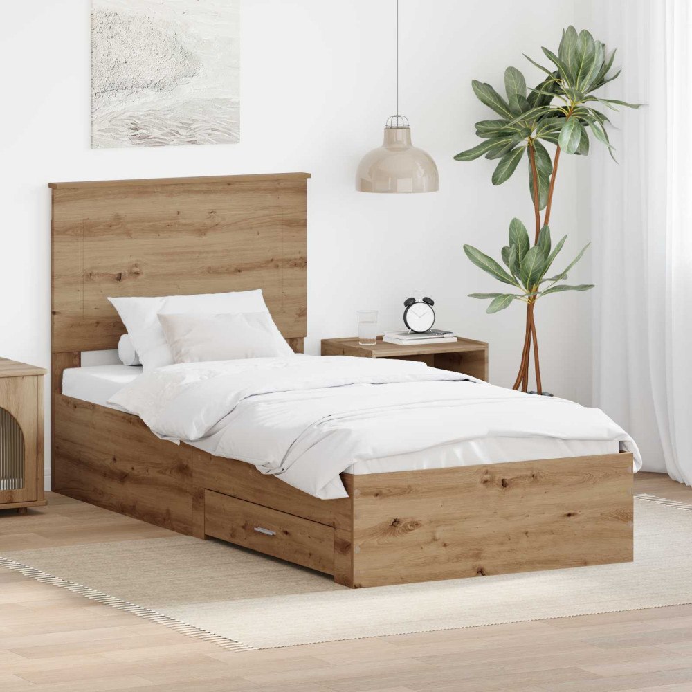 vidaXL Sängram med låda Artisan Ek 90 x 200 cm Konstruerat trä