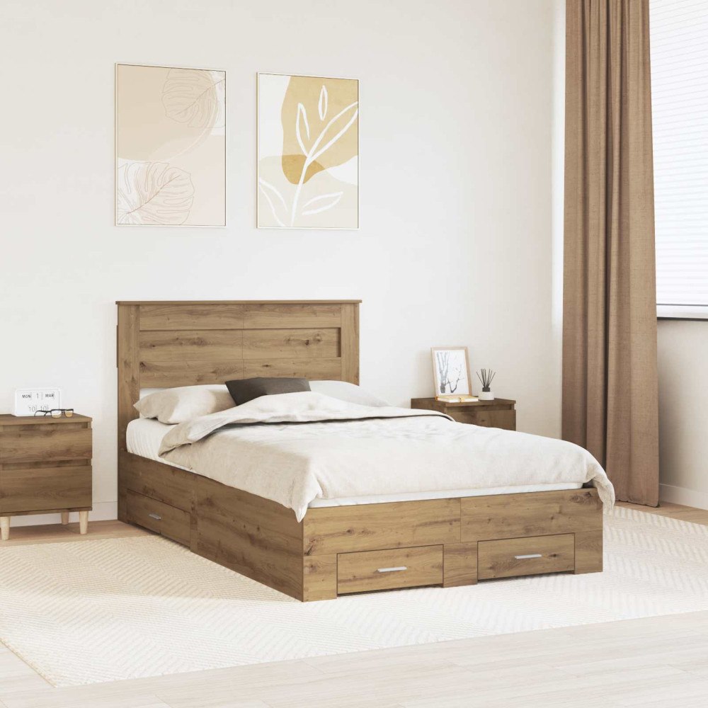 vidaXL Sängram med låda Artisan Ek 120 x 190 cm Konstruerat trä