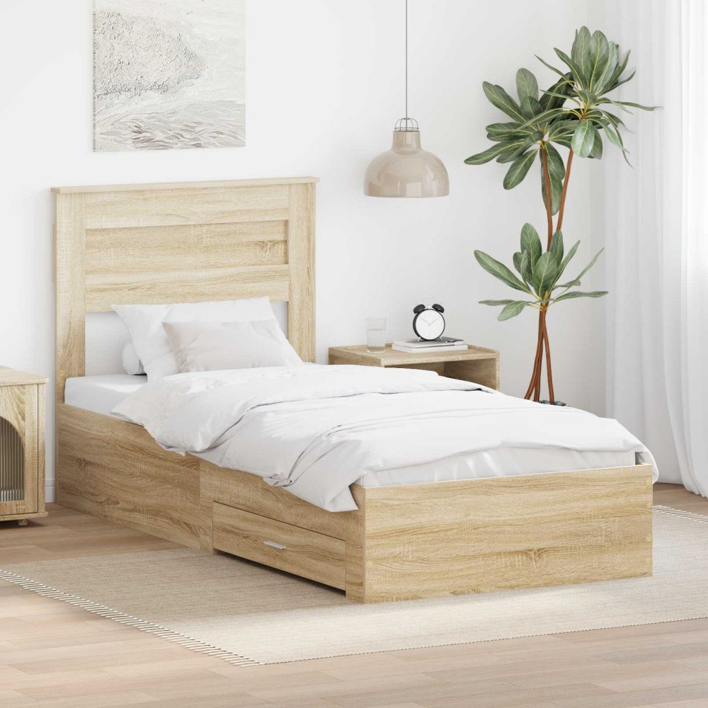 vidaXL Sängram med låda Sonoma-ek 100 x 200 cm Konstruerat trä