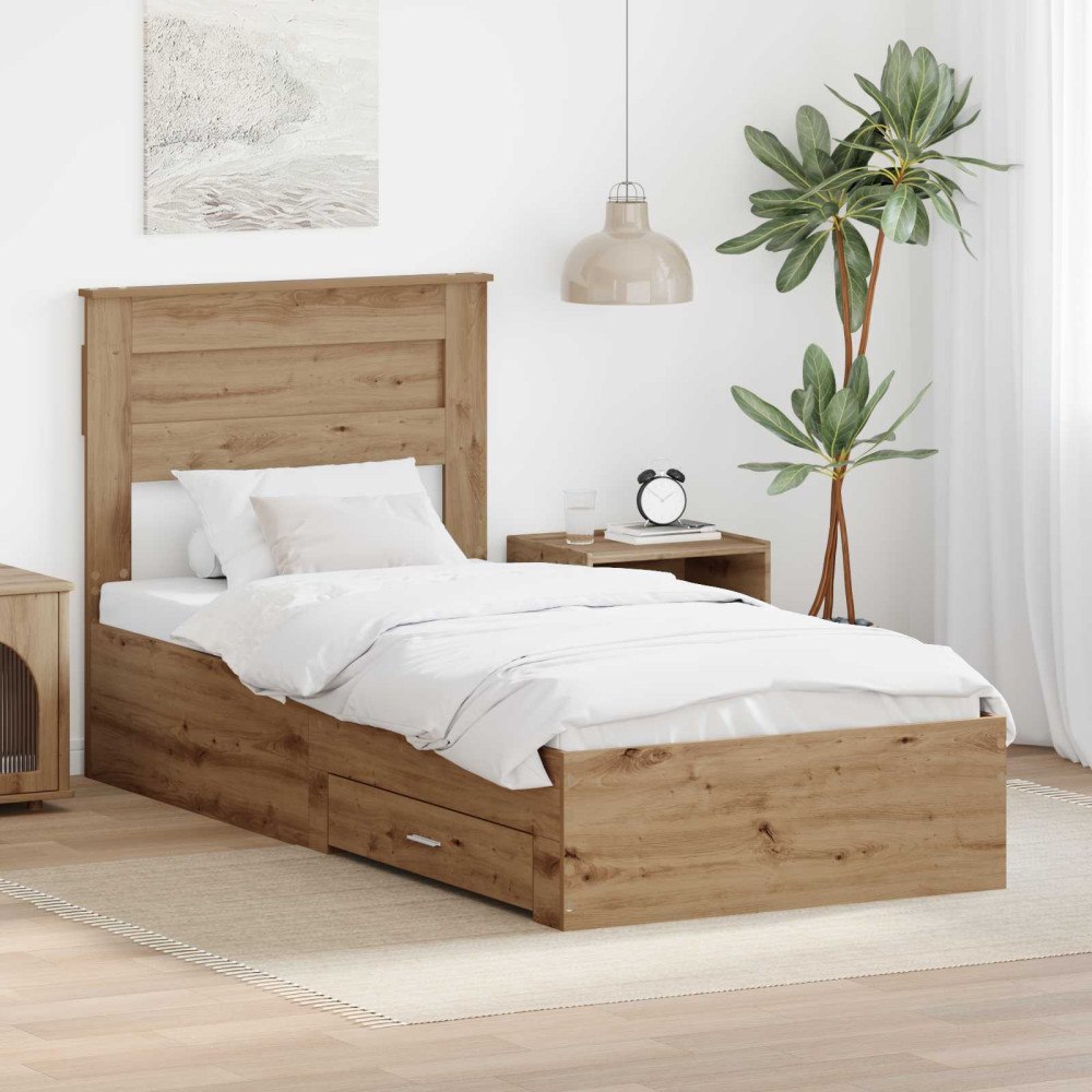 vidaXL Sängram med låda Artisan Ek 100 x 200 cm Konstruerat trä
