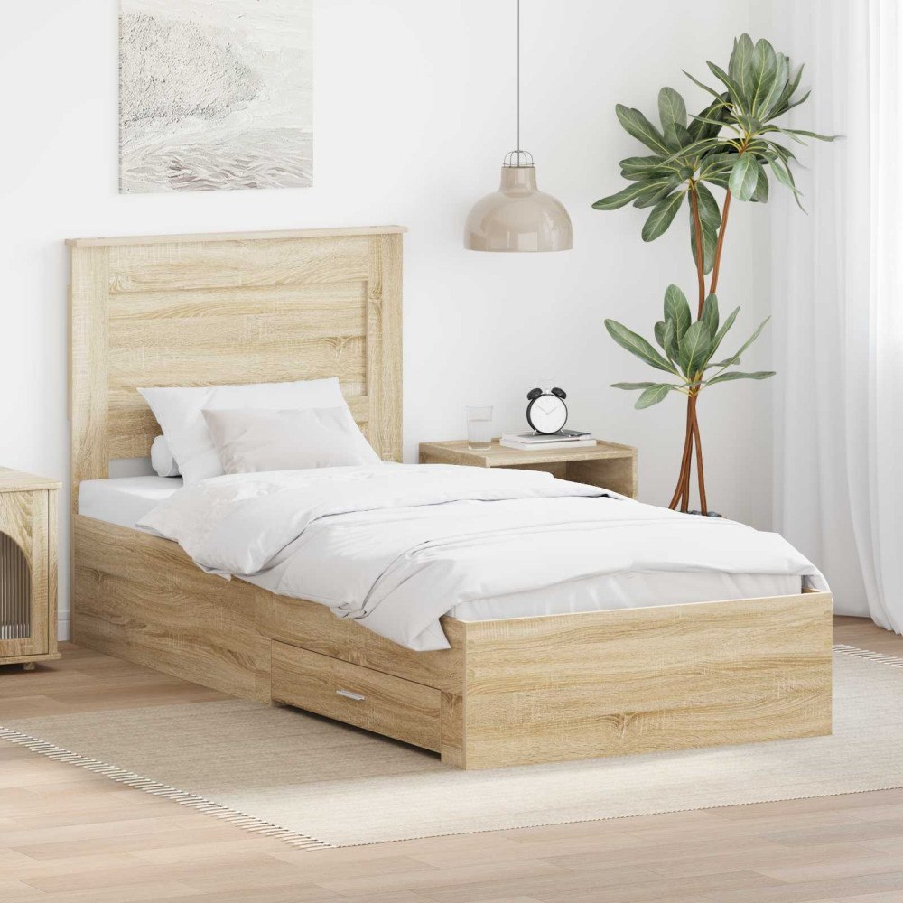 vidaXL Sängram med låda Sonoma-ek 100 x 200 cm Konstruerat trä
