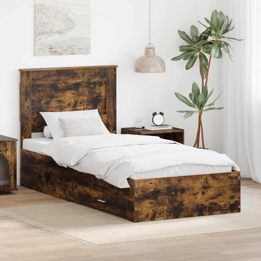 vidaXL Sängram med låda Rökt ek 100 x 200 cm Konstruerat trä