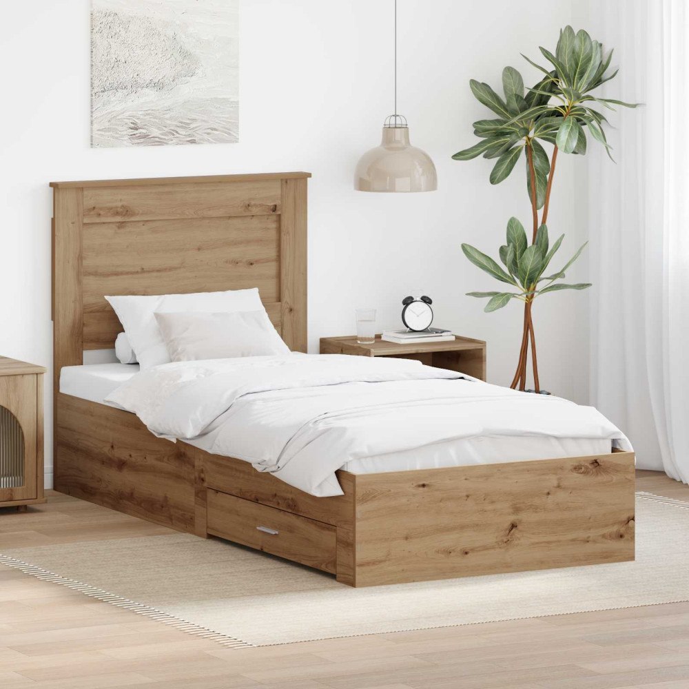 vidaXL Sängram med låda Artisan Ek 100 x 200 cm Konstruerat trä