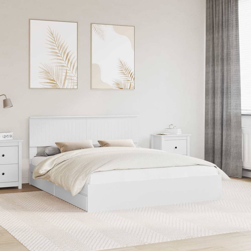vidaXL Förvaringssäng med låda Vit 160 x 200 cm Konstruerat trä