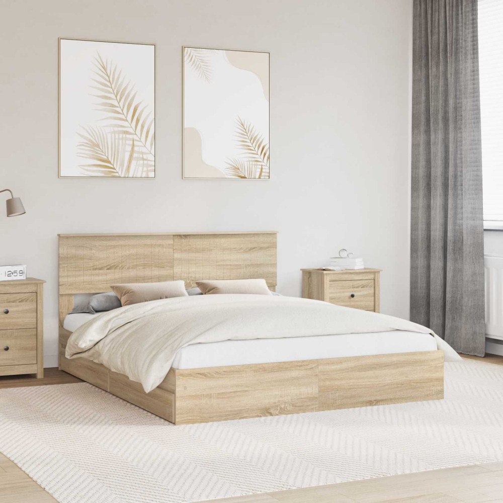 vidaXL Förvaringssäng med låda Sonoma-ek 160 x 200 cm Konstruerat trä